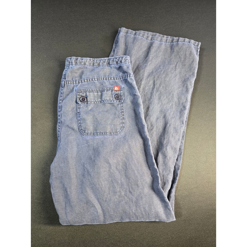 Nautica Jeans Co Womens 100% Linen Wide Leg Drawstring Pants Navy Blue Size 10